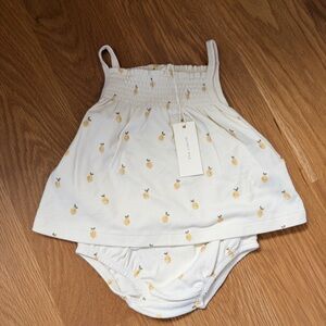 Quincy Mae White Baby Smocked Tank & Bloomers with Yellow Fruit Motif